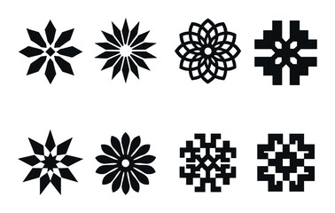 Symmetrical geometric silhouette icons set – minimal, decorative and simple patterns