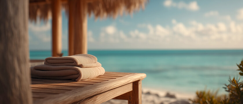Tranquil Beachside Spa with Open Air Massage Table and Turquoise Sea