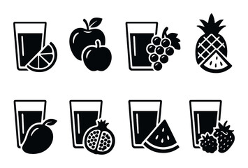Fruit juice silhouette icons set – simple, beverage and drink symbols for menus