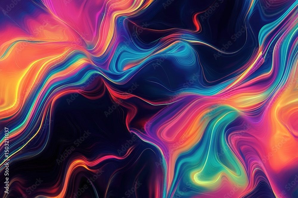 Aufkleber multicolored waves interweave with fluidity and create a vibrant abstract dance against a dark backd