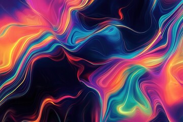 Obraz premium Multicolored waves interweave with fluidity and create a vibrant abstract dance against a dark backdrop