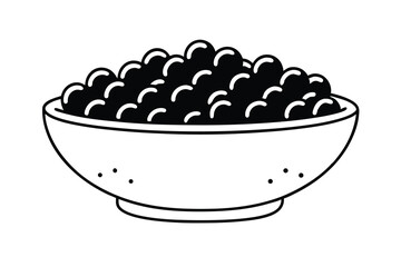 Bowl of black beans simple line art illustration
