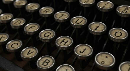 Vintage typewriter keys close up showing letters and antique mechanical keyboard details old