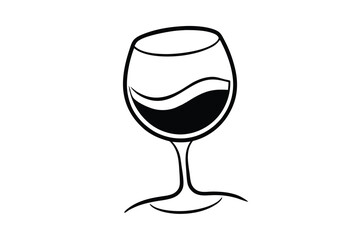 Wine glass filled with red wine simple line art design