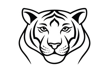 Majestic tiger head black and white line art illustration