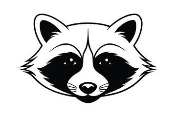 Adorable raccoon face black and white illustration