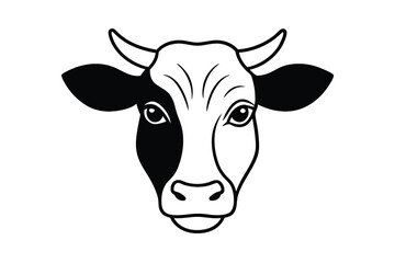 Black and white cow head illustration farm animal design