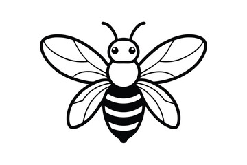 Adorable cartoon bee black and white illustration