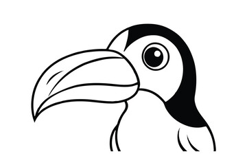 Naklejka premium Adorable cartoon toucan head black and white illustration