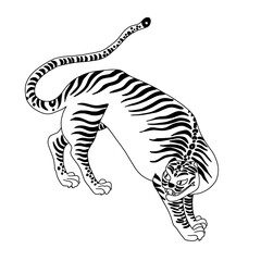 Hand-drawn tigers in traditional Korean 'minwha' style 