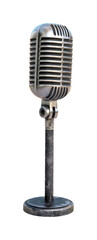 Fototapeta premium PNG Retro vintage microphone on stand isolated on white background