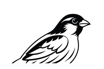 Black and white sparrow bird profile illustration