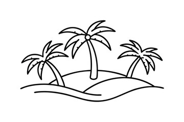 Tropical island paradise three palm trees ocean scene