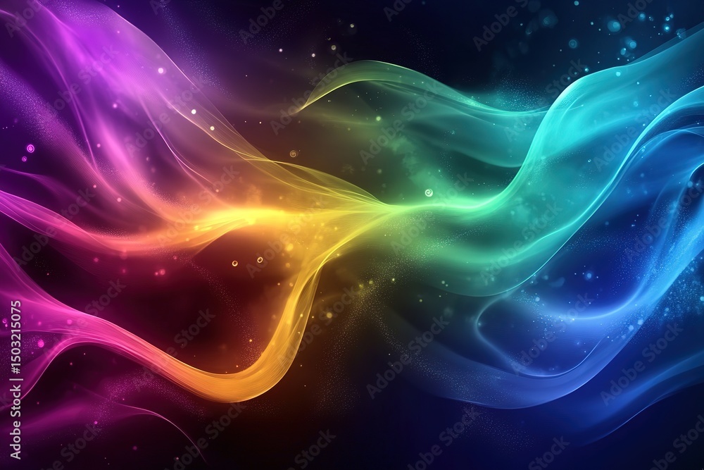 Poster abstract colorful waves smoothly intertwine against a dark backdrop, creating an ethereal and captiv