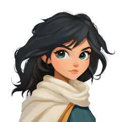 PNG Animated young female character with dark hair and freckles
