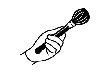 Hand holding a large paintbrush artistic tool