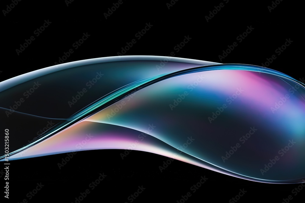 Poster colorful iridescent waves create dynamic movement and interest on a stark black background