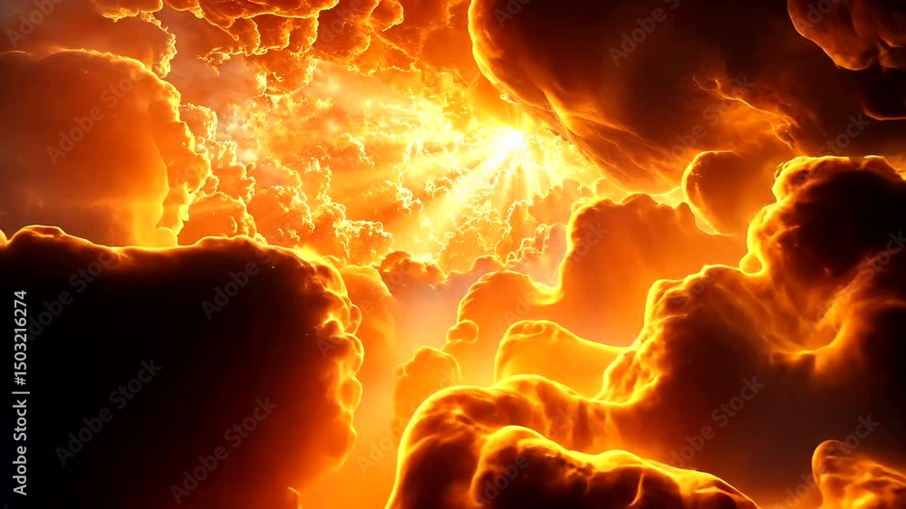 Poster fiery cloudscape with intense light source