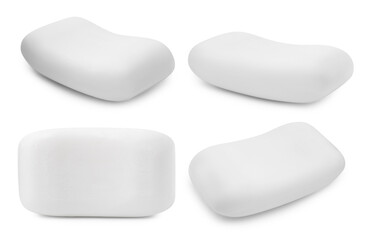 Soap bar on white background, collage. View from different sides