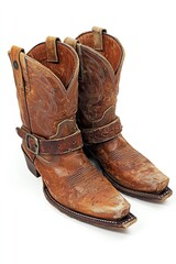 Worn tan leather cowboy boots