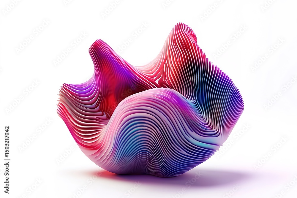 Aufkleber layered abstract form shows vibrant gradations of color, creating depth on a white background