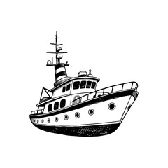 Hand-drawn illustration of a luxury yacht