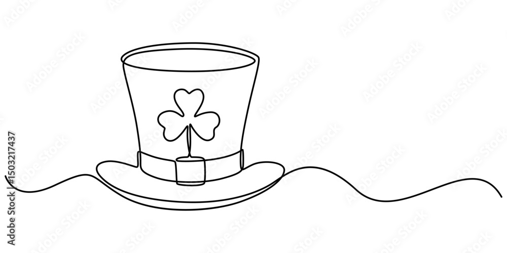 Poster continuous one line art drawing leprechaun hat, one line drawing. continuous line art. leprechaun ha