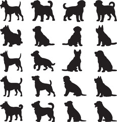 Collection of dog silhouettes various breeds poses