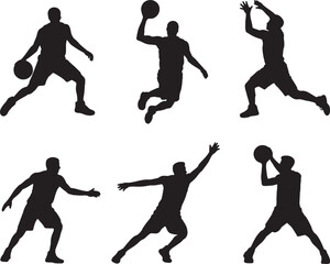 Basketball players action silhouettes sport game