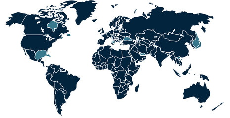 Obraz premium Minimalist Blue World Map Vector with Clean Black and White Outlines