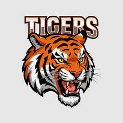 Fierce Cartoon Tiger Head Mascot Roaring Aggressively with Lettering Graphic