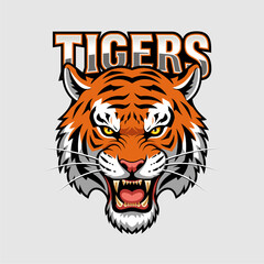 Detailed Cartoon Tiger Head Mascot with Lettering Above Illustration