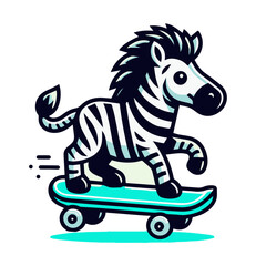 zebra mascot riding a skateboard, Neon Colors, Vector Mascot