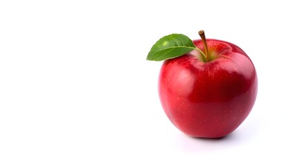 Single red apple with leaf on white background