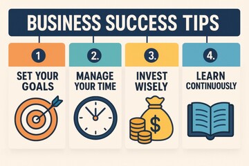 Essential Business Success Steps Presented as a Colorful and Engaging Educational Guide