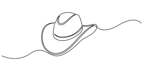 Continuous single drawn one line men hat, one line drawing of cowboy hat. Simple cowboy hat line art, Cowboy hat continuous one line drawing vector illustration. Premium vector, Boater Hat Continuous.