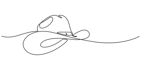 Continuous single drawn one line men hat, one line drawing of cowboy hat. Simple cowboy hat line art, Cowboy hat continuous one line drawing vector illustration. Premium vector, Boater Hat Continuous.