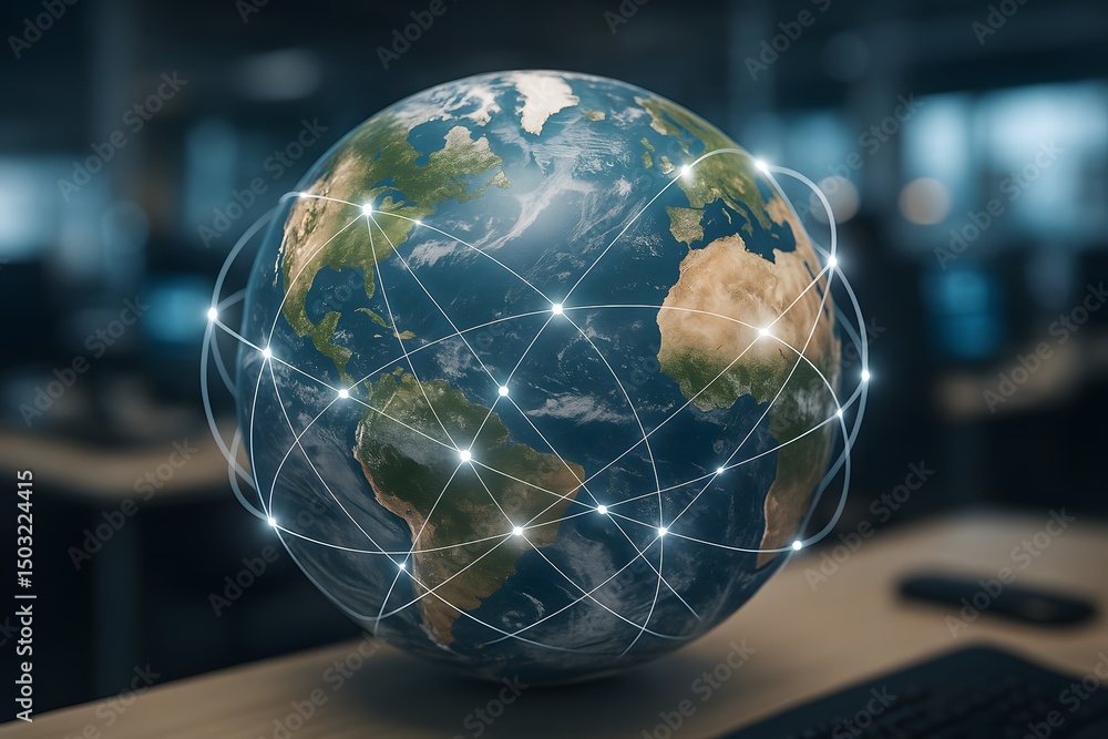 Poster global connectivity: a visual representation of the interconnectedness of the world, showcasing the 