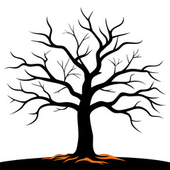 Obraz premium Silhouette of a bare tree with visible roots and branches against a white background in vector art