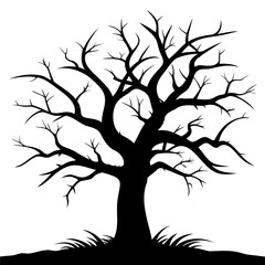 Silhouette of a bare tree with intricate branches and roots against a white background in vector art