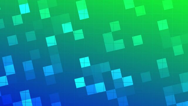 mosaic background, blue to green abstract digital animation with modern geometric square tiles in technology style for web banners, presentations, or futuristic user interface design