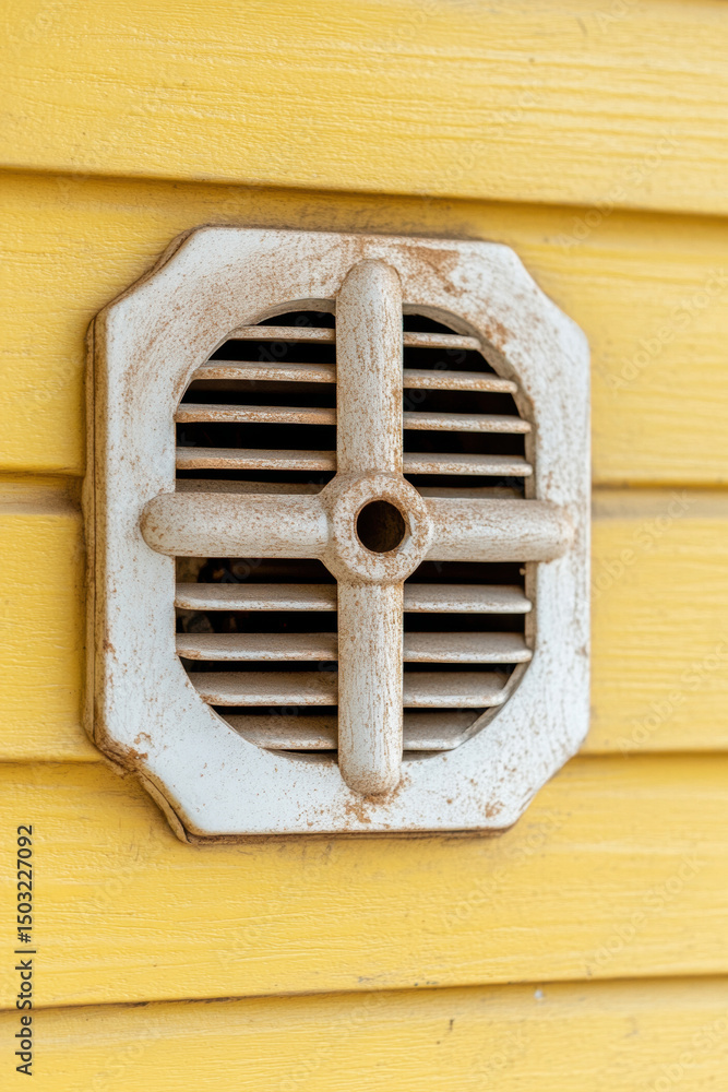 Poster venting, close-up of a white ceiling vent showing dust accumulation in high-resolution image format.