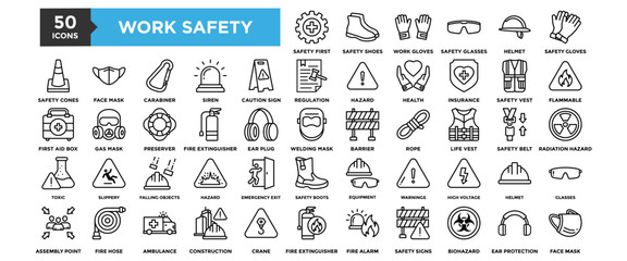 50 Work Safety icon set for design elements