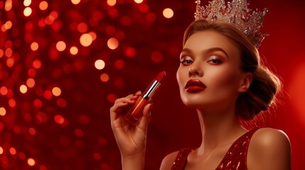 Obraz premium woman holding cosmetics, demonstration of cosmetic bottle