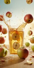 Apple Juice Splashing from Glass with Floating Fruit