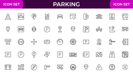 Parking line icon collection. Garage, paid parking, lift, automobile and car parking icon set.