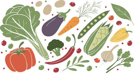 Watercolor Vegetables Set | a watercolor-style vector illustration of a variety of fresh vegetables arranged on a white background. Include colorful, hand-painted representations of vegetables.