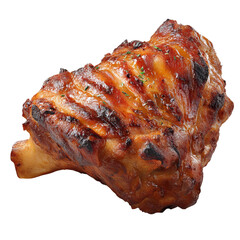 Delicious roasted ham hock, glistening with savory glaze, isolated against a clean background