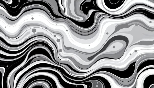 abstract black and white puter generated background with waves, curls, and circles, subject positioned on the left with pearl white tones, clear copy space on the right for photos.
