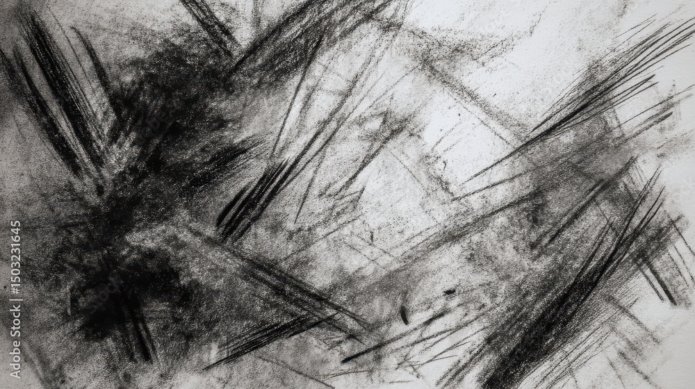 Poster an abstract black and white background with textured lines and shapes.